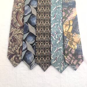 Lot of (5) Vintage 100% Silk Ties Preppy Professor J. Riggings Rooster IV Front